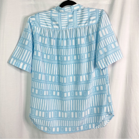 Vintage Pastel Blue & White Short Sleeve Button Up Top Med - Picture 3 of 5